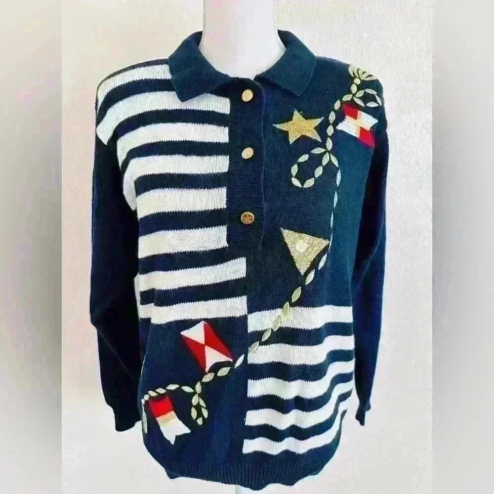 Alfred Dunner Vintage 1990’s Kite Graphic Knitted Sweater Size Medium